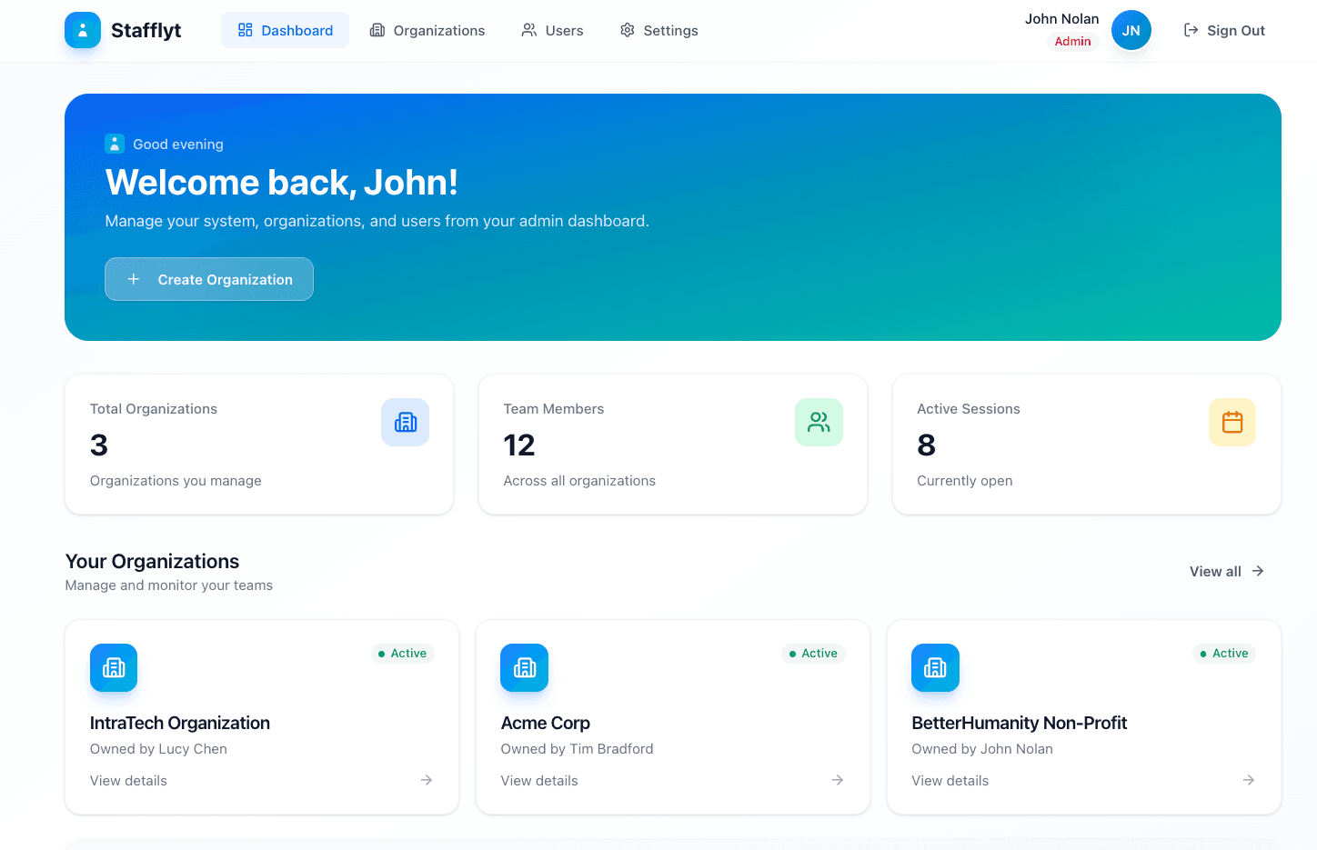 Stafflyt Dashboard Preview